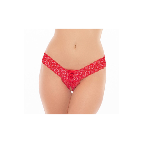 String rouge ouvert avec laçage sur le devant 